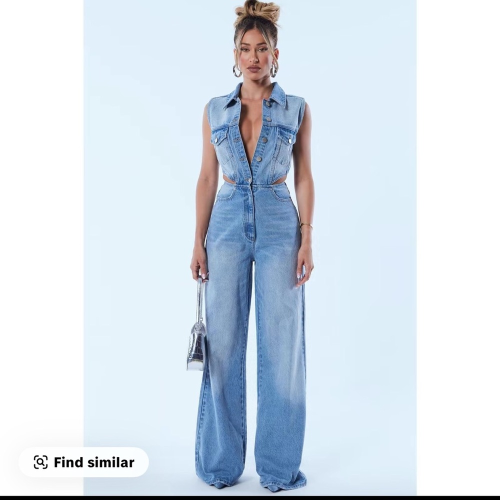 Fashion Nova Light Blue Denim Cutout Overalls